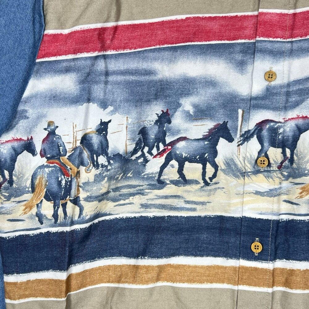 VTG Roper Western Border Rodeo Print Shirt Men’s Large Cowboy Rodeo Ranch Horses - Picture 5 of 14